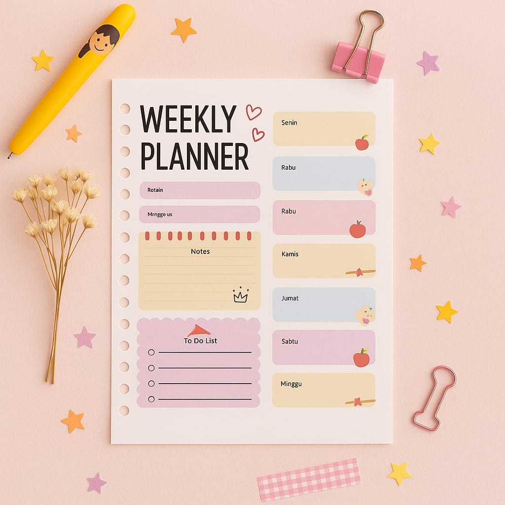 

Weekly Planner A5 Loose Leaf Full Colour – Isi 10 Lembar Refill Planner Mingguan