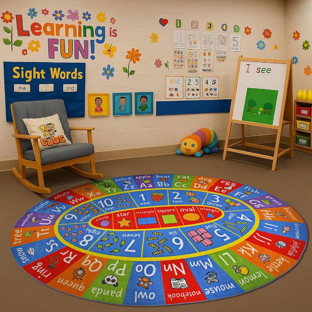 

KC Cubs Multi Color Letter Print Power-Loomed ABC Alphabet, Numbers and Shapes