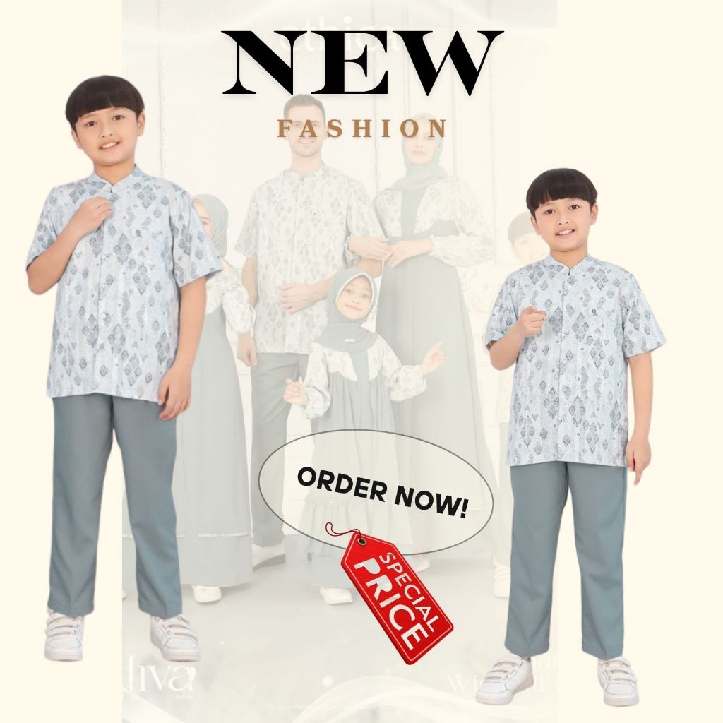 Baju Stelan Koko Anak Set Atasan Celana Panjang ETHICA KAHFI KIDS 237 WISHFULL GREY