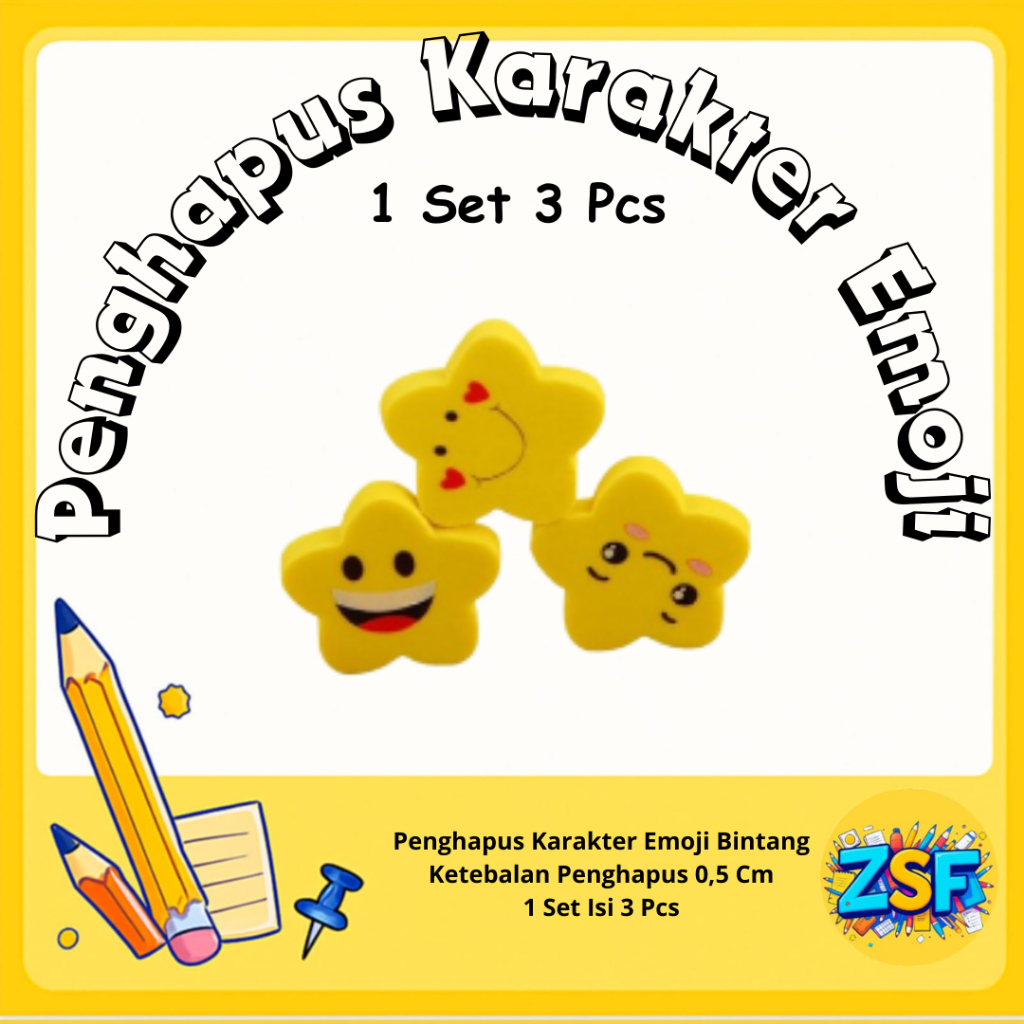 

Penghapus Karakter Lucu Pengapus Bintang Karakter Emoji Hapusan Bintang Karakter Emoji 1 Set 3 Pcs