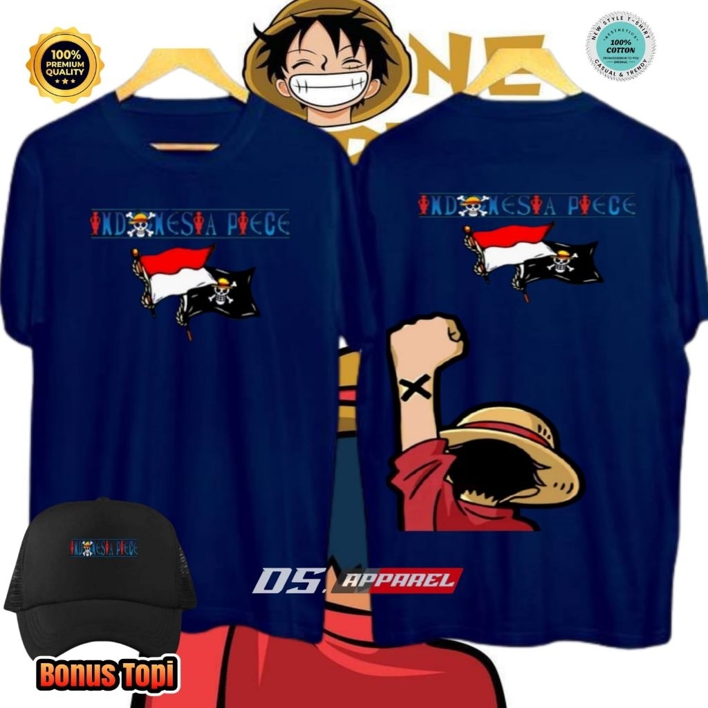 KAOS INDONESIA PIECE LUFFY OP DESAIN KEREN ~ READY LENGAN PENDEK DAN PANJANG
