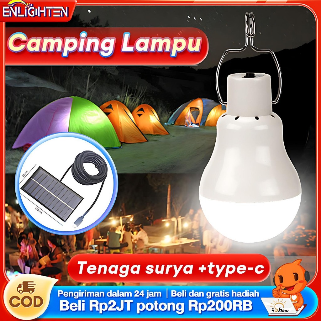 Lampu tenaga surya lampu emergency Lampu Camping tahan 24 jam Outdoor Taman Lampu Tenda type-c Lampu