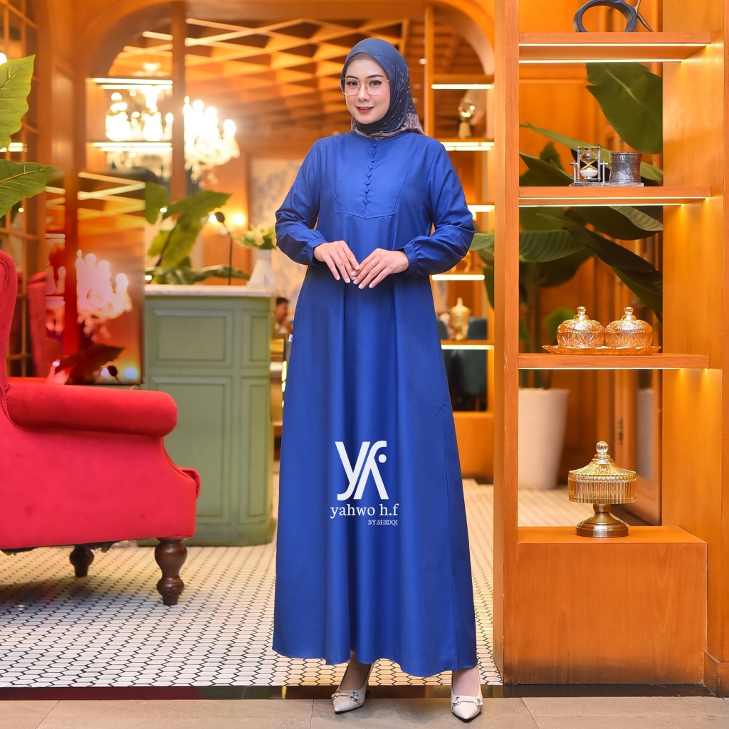 Yahwo Hijab Fashion-Dress Wanita terbaru-Busuy/Kancing-Gamis Toyobo-Gamis Abaya-Dress Pesta Burgundy