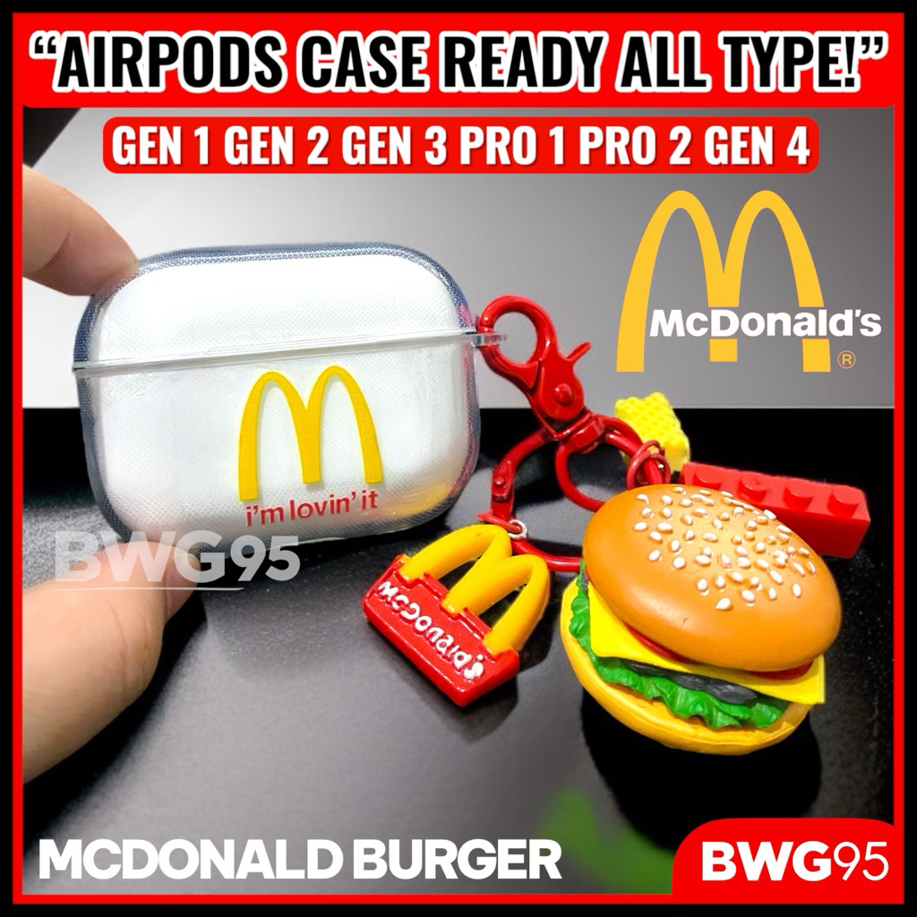 TINYTHING Airpods Case Clear McDonald Fries Burger Silikon untuk gen 1 2 3 4 Pro 1 2 Dengan Gantunga