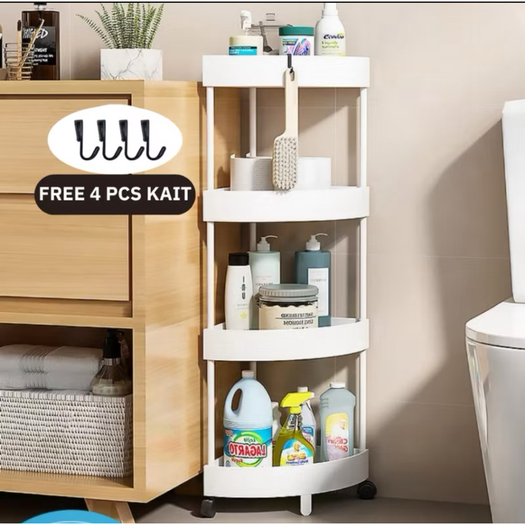 Rak sudut 4 susun warna putih /4 tingkat trolley serbaguna rak sudut rak dapur