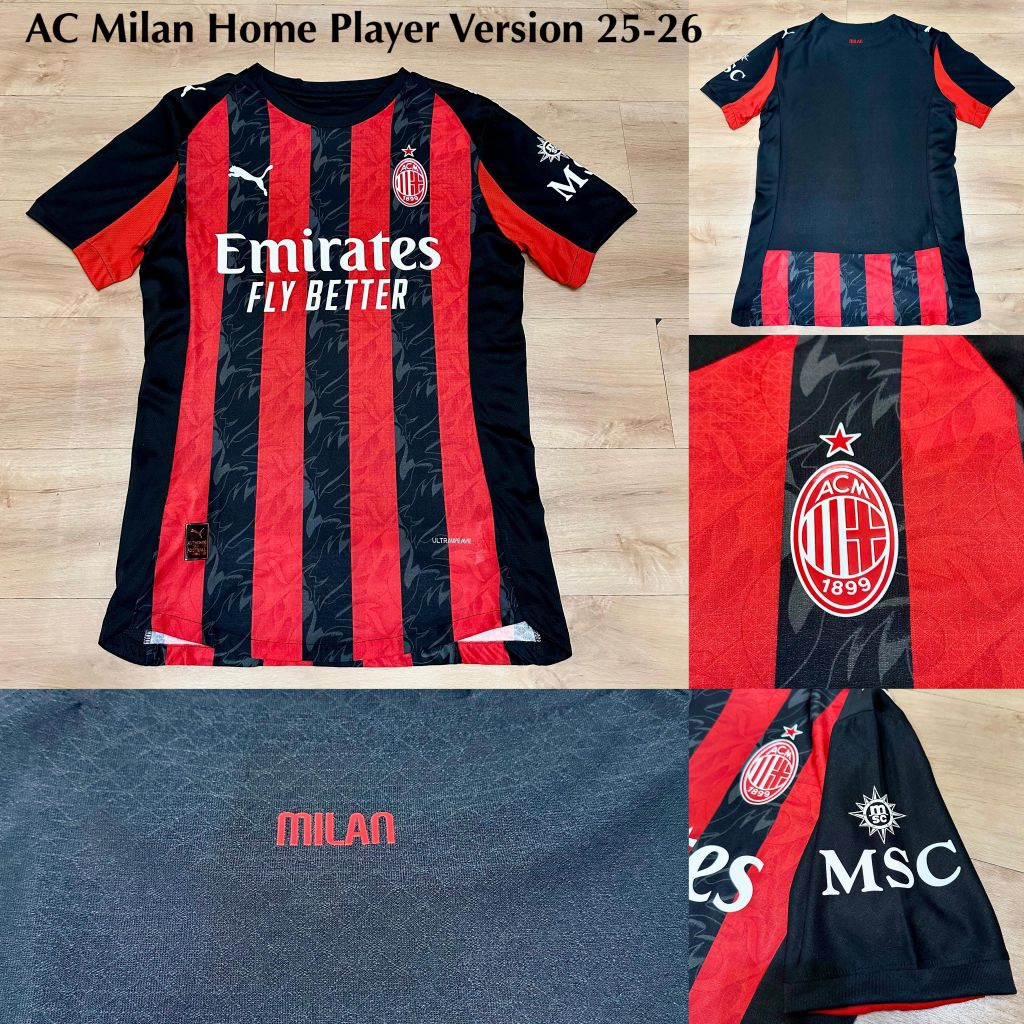 Jersey AC Milan Home Player Issue 2025/2026 – Kaos Jersey Sport Pria Wanita Futsal Sepakbola Adem Ny