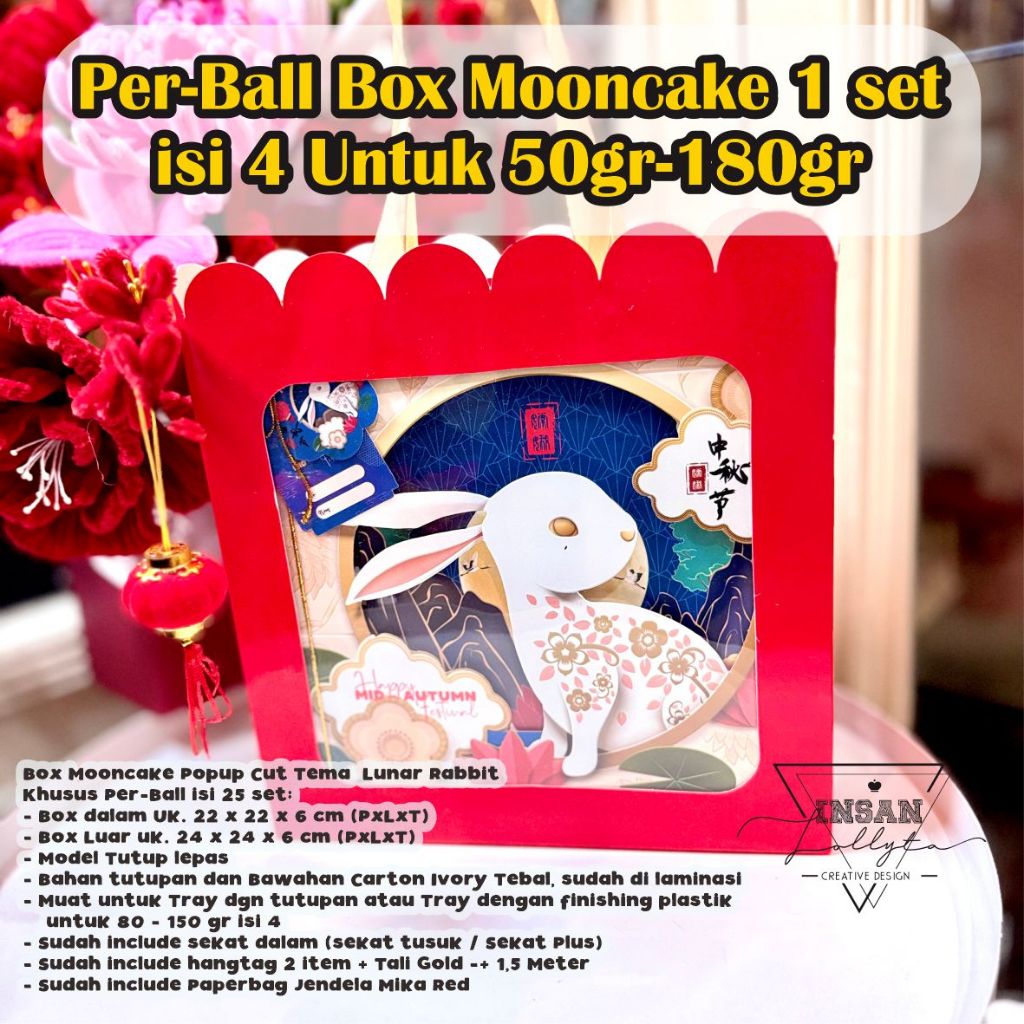 

PERBALL Bundling 1 Set Kotak Box Mooncake Happy Mid Autumn Festival Sekat 4 (80-180 gr) Lunar Rabbit