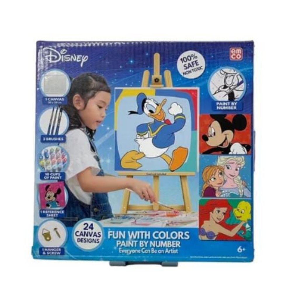 DONALD DUCK Mainan Emco Disney Fun With Colors Paint by Number VARIAN DONAL BEBEK  Cat Air dan Kanva