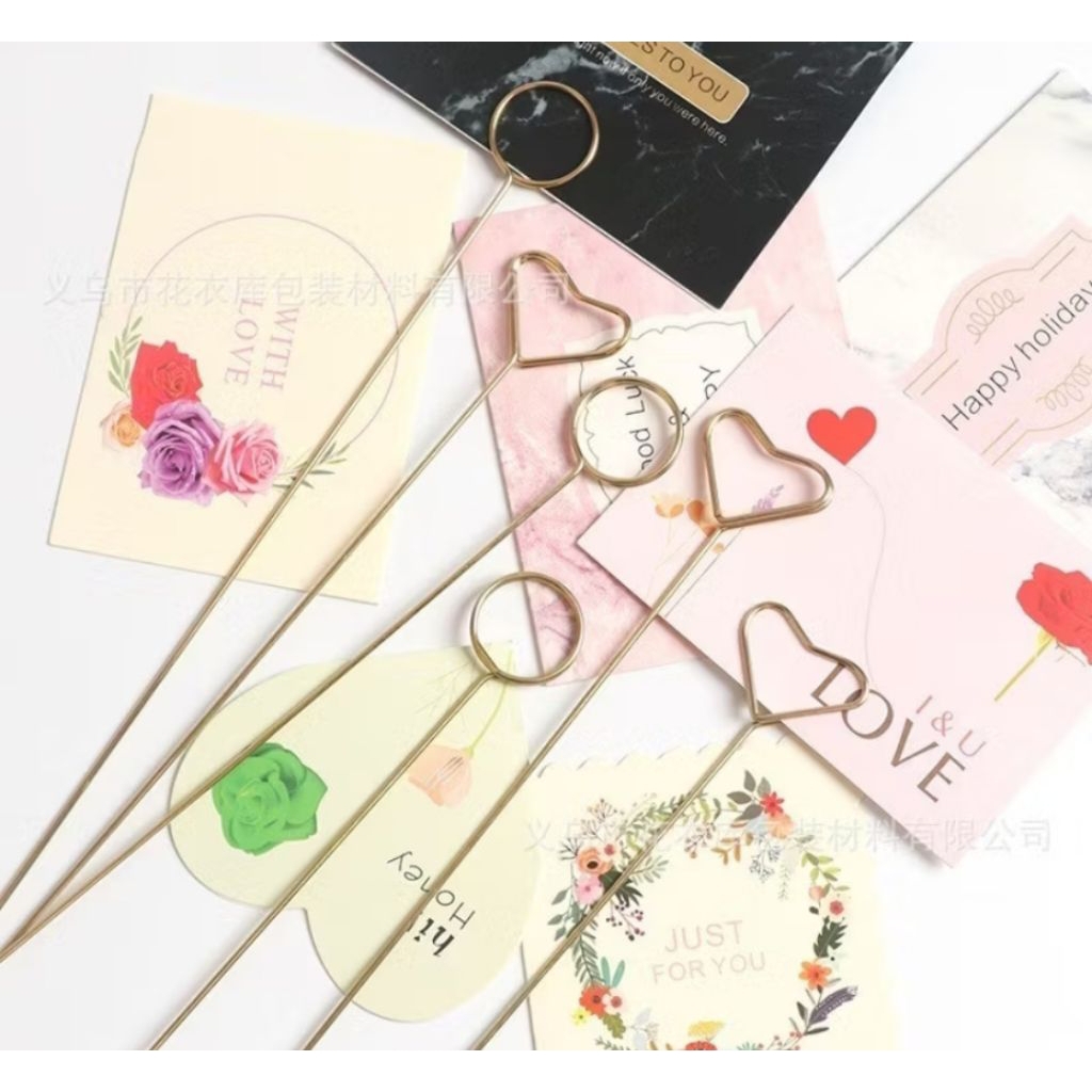 Stick Card - Holder Klip Metal - Klip Bunga - Stik Kartu Ucapan