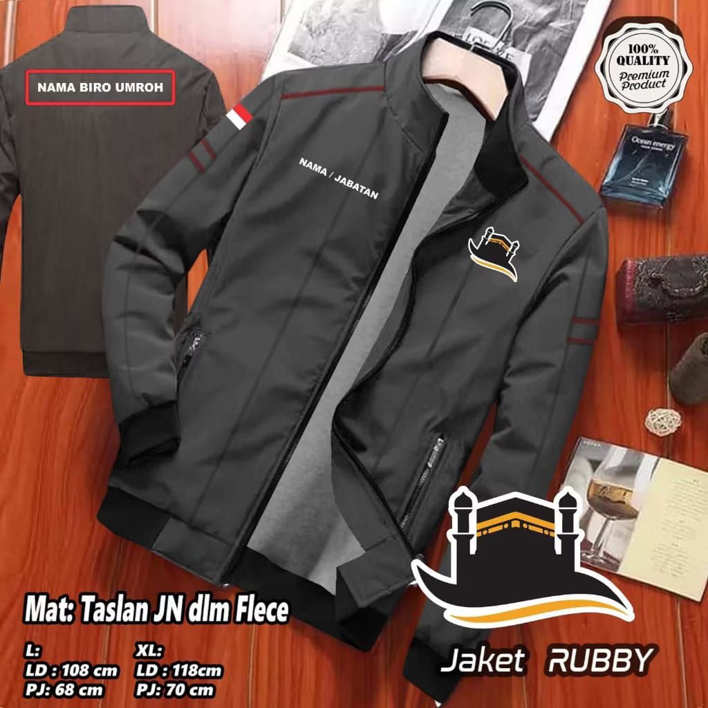 Jaket RUBBY UMROH FREE nama dada pria wanita || JAKET BIRO UMROH FREE NAMA TRAVEL || jaket Travel Um