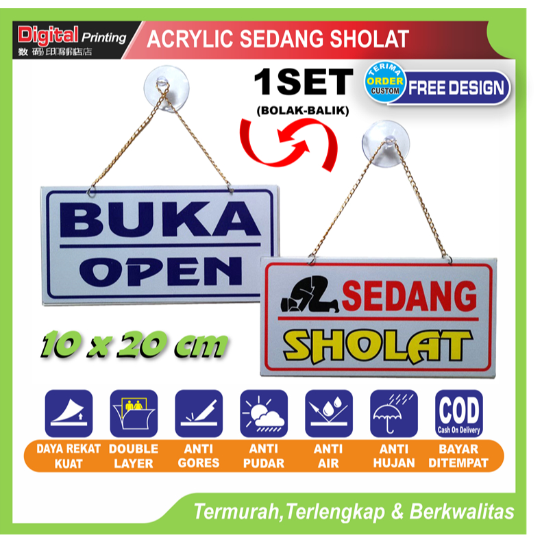 

Premium akrilik tulisan buka sedang sholat papan petunjuk jadwal buka tutup toko warung kantor dll