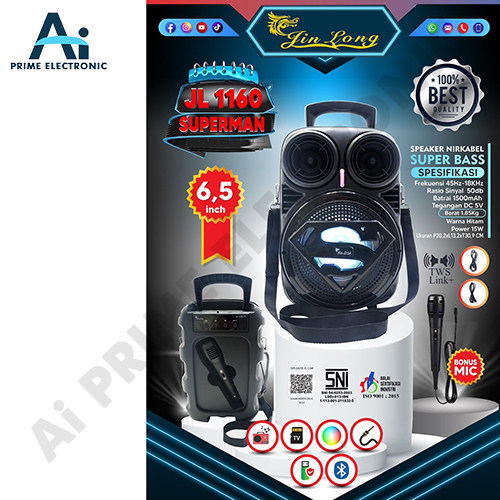 AI PRIME JINLONG JL 1160 JL1160 JL-1160 SUPERMAN Speaker Bluetooth Portable Karaoke 6,5 inch