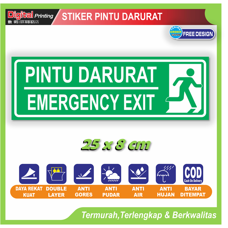 

Stiker tulisan pintu darurat emergency exit sticker petunjuk pintu dinding tangga kantor dll