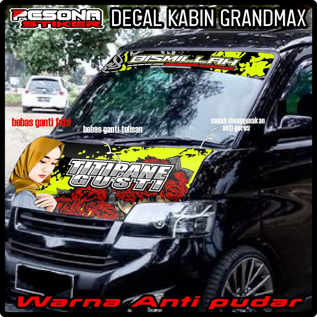 SATU SET STIKER KABIN DEPAN + STIKER KACA DEPAN MOBIL GRANDMAX,COLT T120SS,L300,APV DLL STIKER BISMI