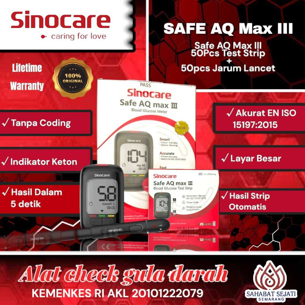 Alat Cek Gula Darah dan Ketone Lengkap Akurat Sinocare Safe AQ Max III [PROMO] Alat Tes Gula Darah