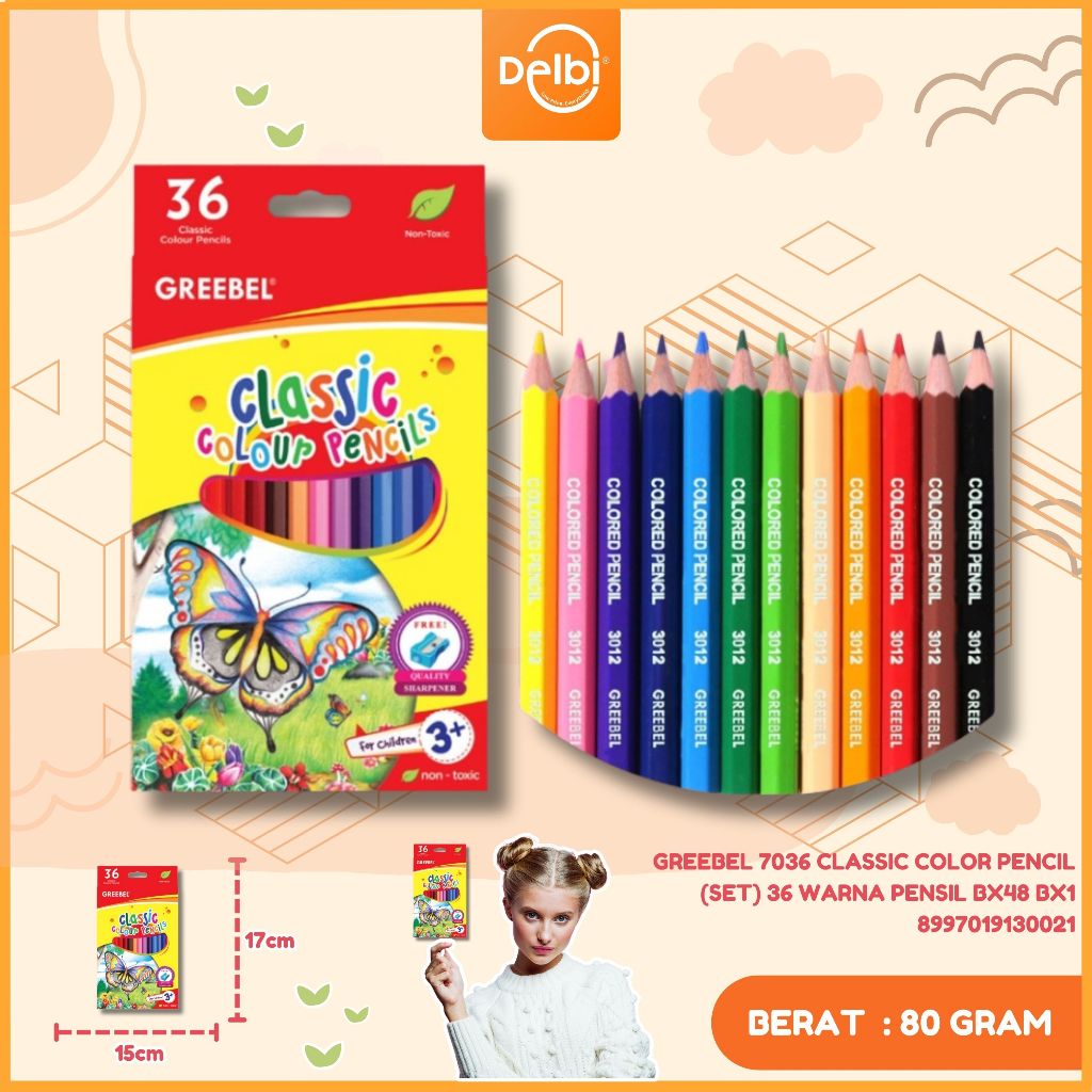 

GREEBEL Pensil Warna 7036 CLASSIC (ISI 36)/Coloring/Color/Colour Pencils Cerah tidak beracun utk mewarnai anak GREEBEL 7036 CLASSIC COLOR PENCIL (SET)