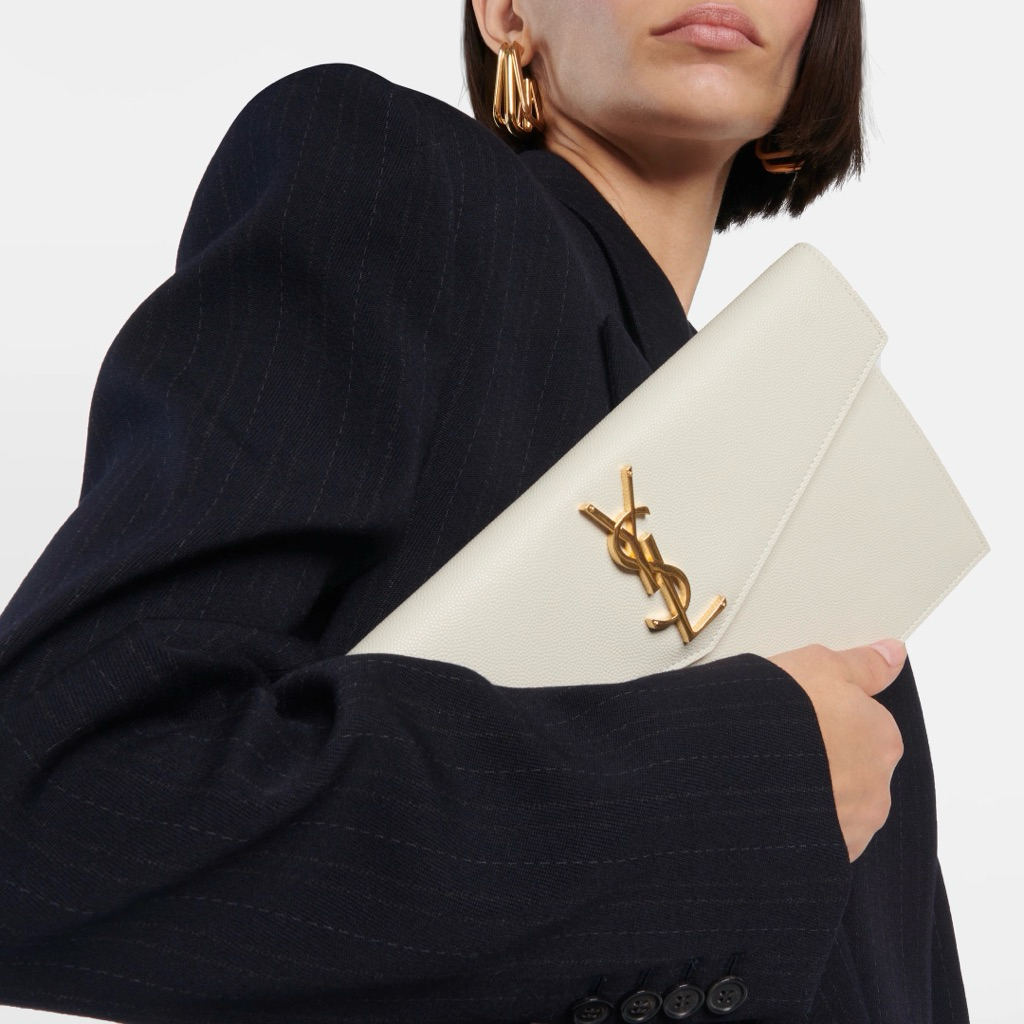 SAINT LAURENT YSL Uptown Envelope Pouch Pochette Clutch Bag in Grain de Poudre Leather