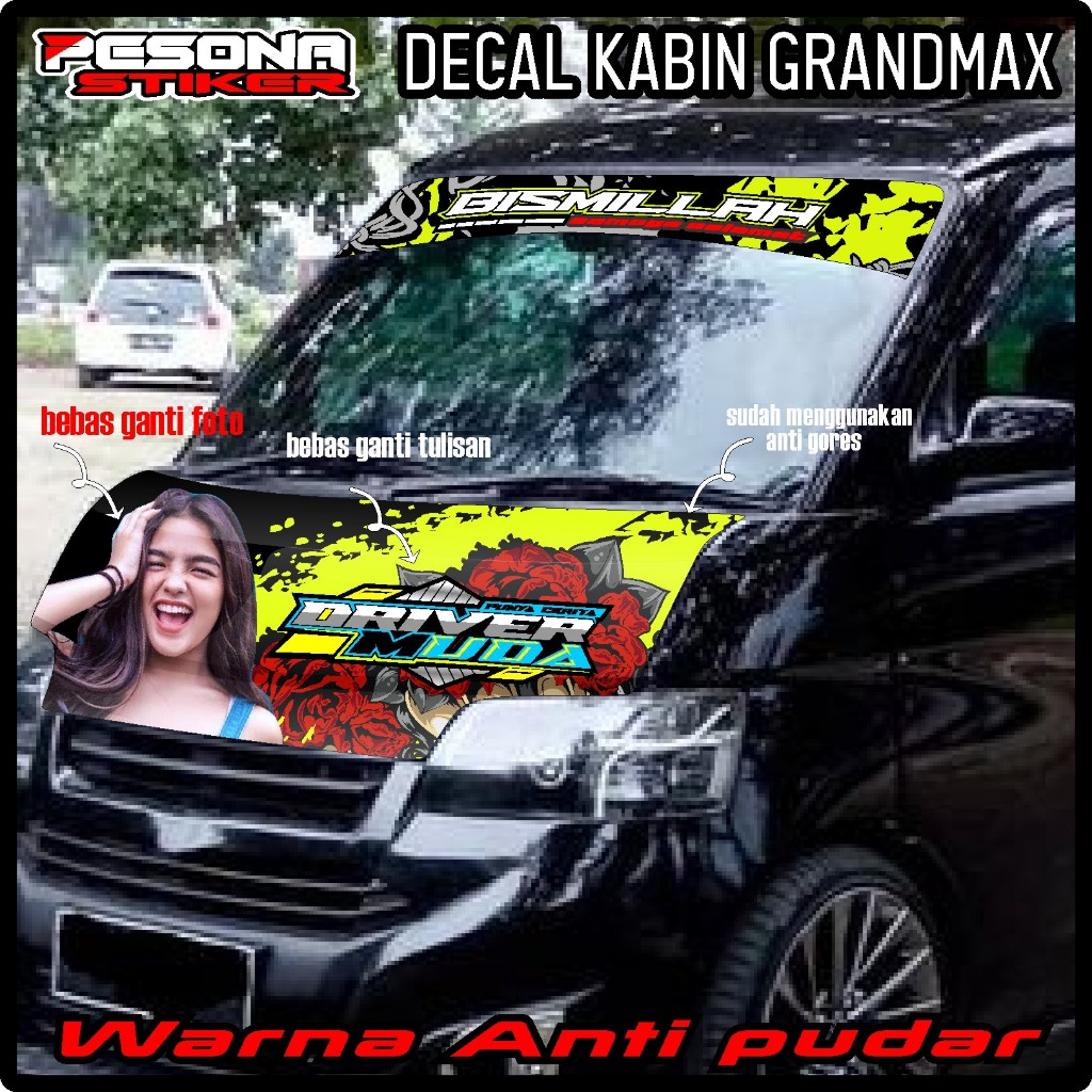 SATU SET STIKER KABIN DEPAN + STIKER KACA DEPAN MOBIL GRANDMAX,COLT T120SS,L300,APV DLL STIKER BISMI