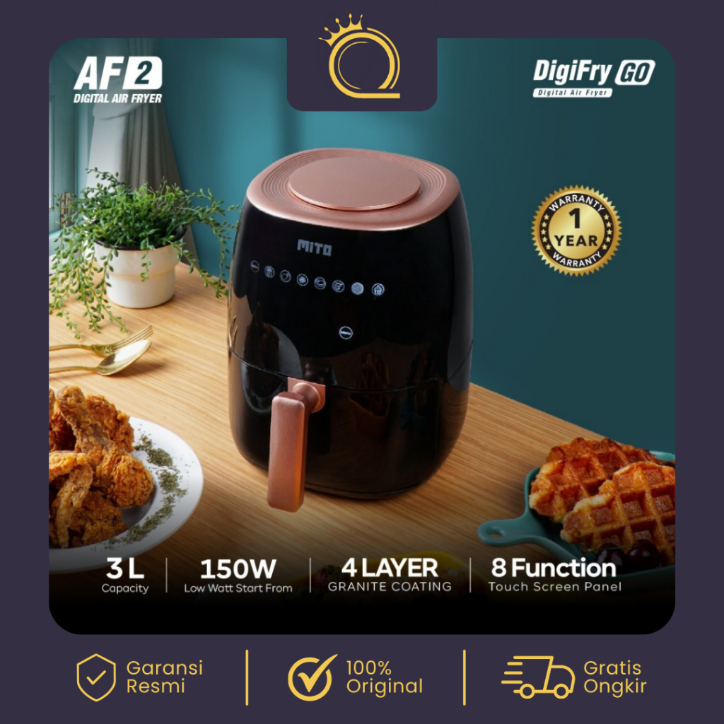 MITO Digital Air Fryer Low Watt 3 Liter AF-2 Fry Go Penggoreng Tanpa Minyak