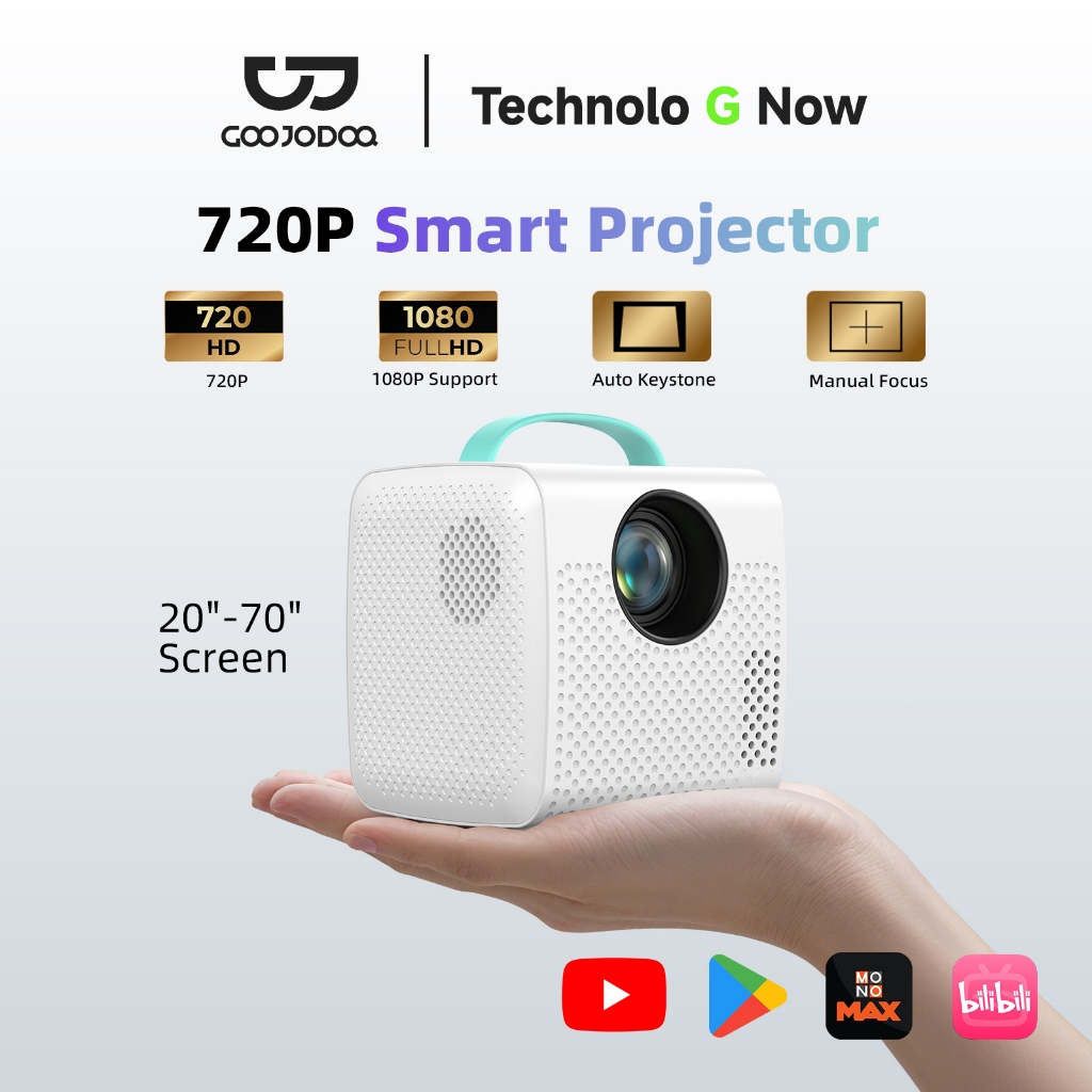 Goojodoq Mini Proyektor 720P 2.4G + 5G Android 11.0 Portable Projector Widely Compatible with Multip