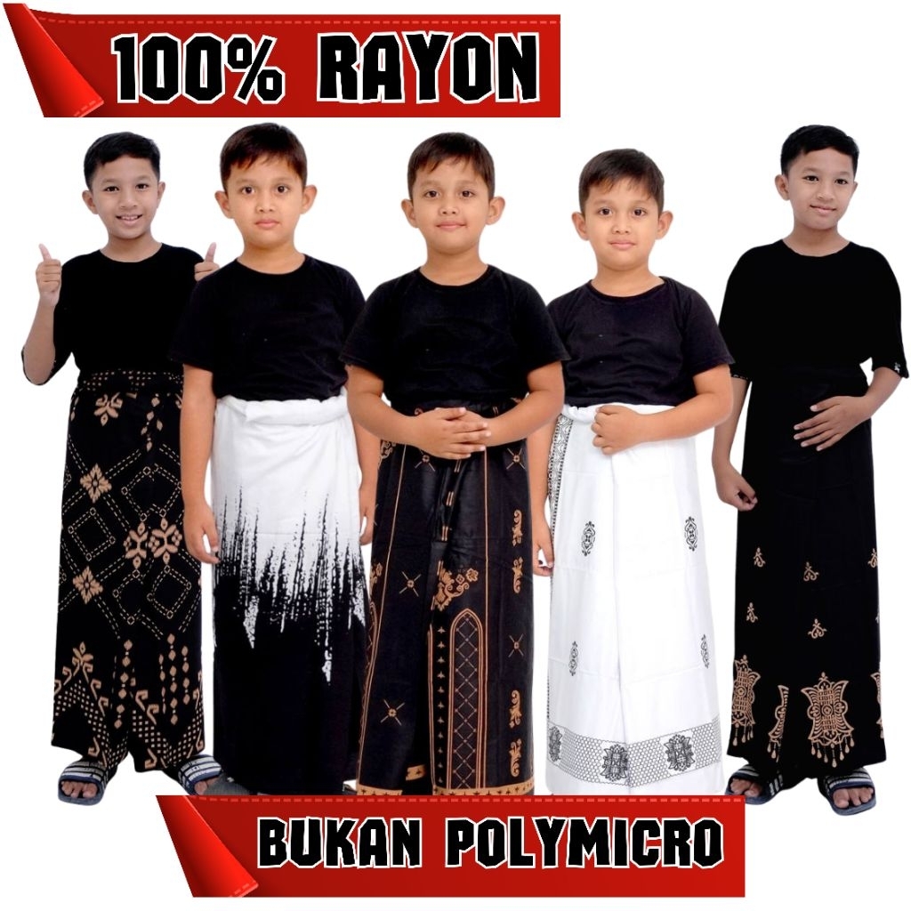 Sarung Batik Anak Motif Palestine Sarwon Putih Hitam Kain Rayon Adem Tebal