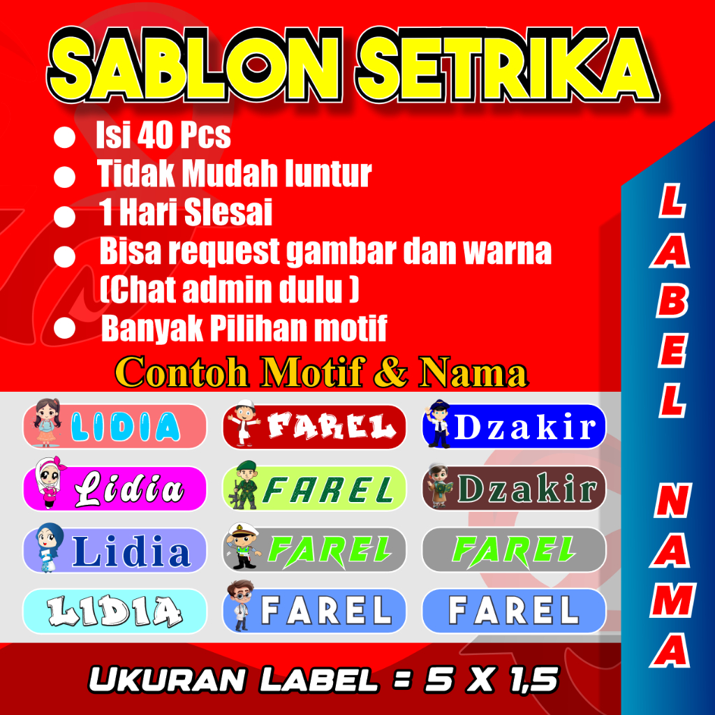

STIKER LABEL SABLON, STIKER NAMA BAJU, SABLON LABEL BAJU, STIKER SETRIKA, SABLON STRIKA, SABLON NAMA SETRIKA,