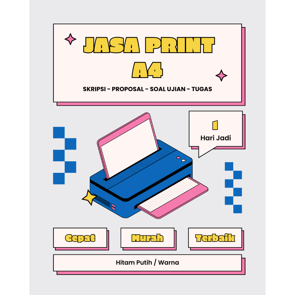 

Jasa Cetak & Print Dokumen Online – A4 | Kertas HVS 75 gsm | Warna & Hitam Putih | Skripsi Tesis Makalah Buku Modul Proposal