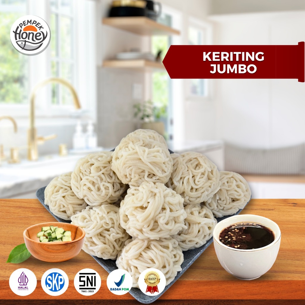 

SIAP MAKAN Pempek Honey Keriting Jumbo Ikan Tenggiri PREMIUM Palembang Asli. Tanpa Penguat Rasa (NON MSG) Halal MUI, SKP, SNI, BPOM, & HACCP