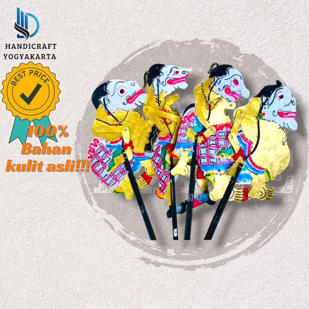 HANDICRAFT YOGYAKARTA | WAYANG KULIT ASLI PUNOKAWAN EMAS KOMPLIT SEMAR GARENG PETRUK BAGONG