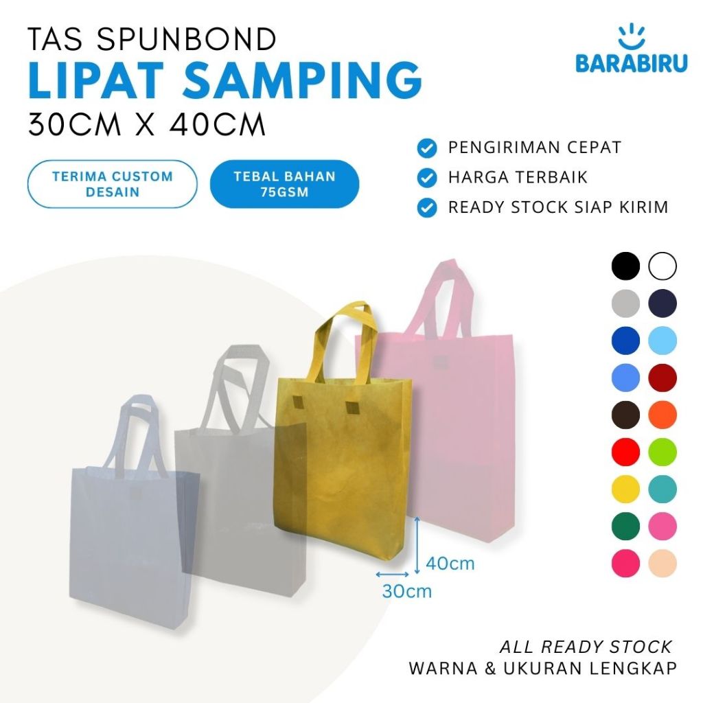 

[ Tas Spunbond ] Goodie Bag 75Gsm Tebal Tali Tote Bag Warna Suvenir Ukuran 30x40