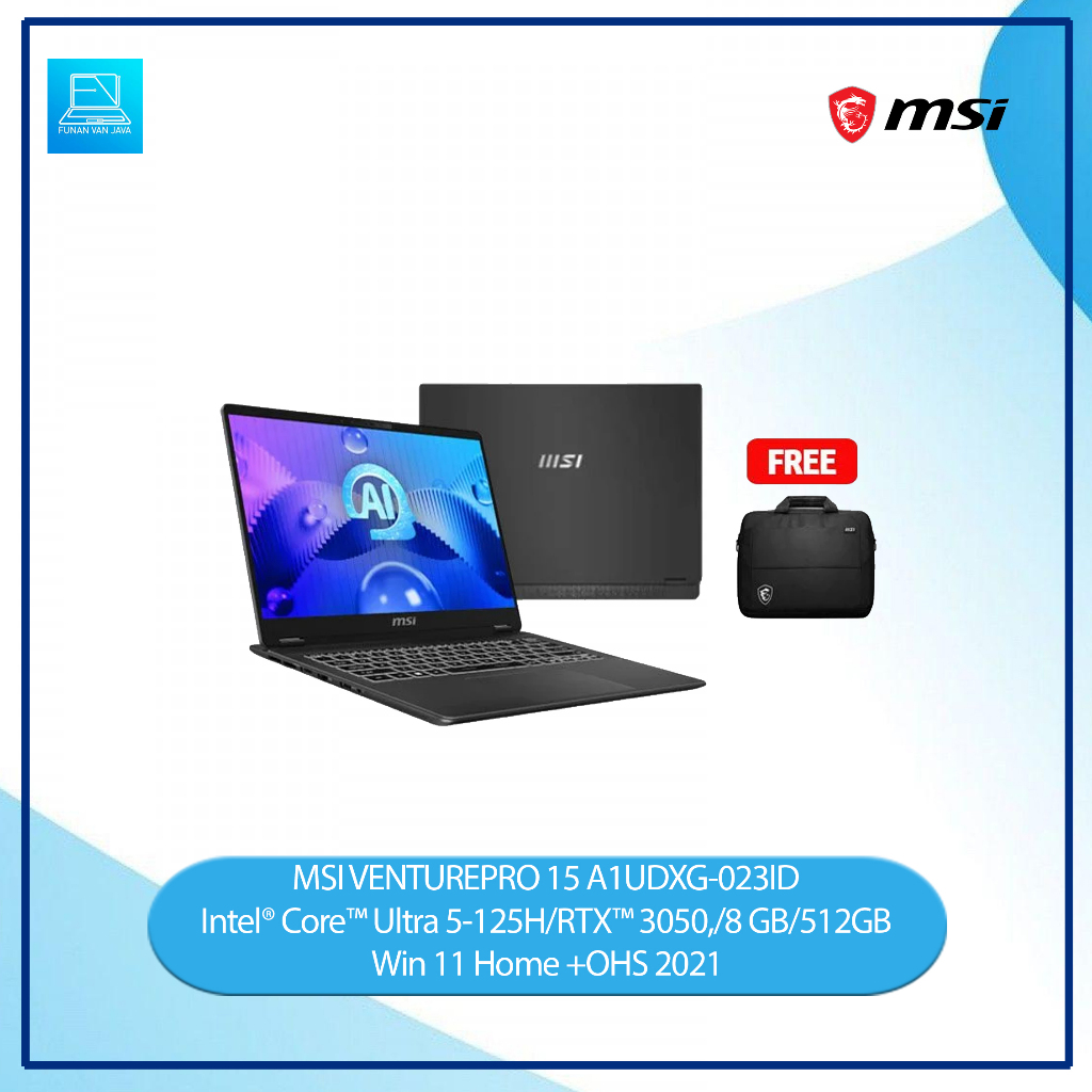 MSI VenturePro 15 AI A1UDXG-023ID Ultra 5 - 125H/16GB/512GB/NVIDIA RTX 3050 6GB/W11/OHS24/15.6" FHD
