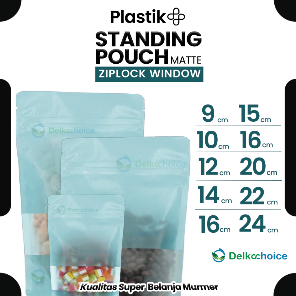 Kemasan Standing Pouch Matte Doff BIRU Window Ziplock Plastik Klip Makanan Harga Ecer Termurah