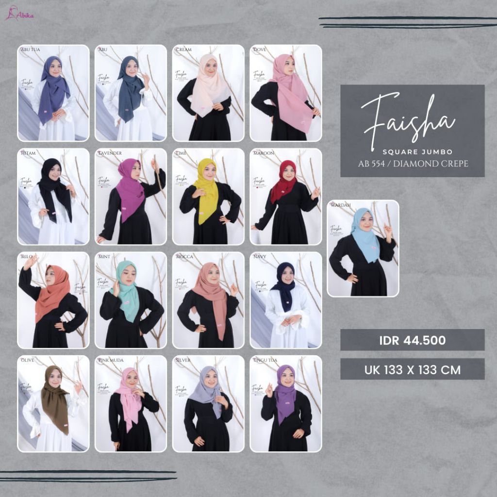 Abika - Hijab Syar'i Faisha square jumbo | Bahan Diamond crepe | Gallery fashionku pkl