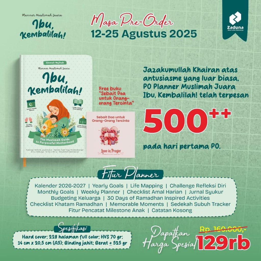 

Buku Planner Muslimah Juara “IBU, KEMBALILAH!” - FULL COLOR | Hard cover Taujih