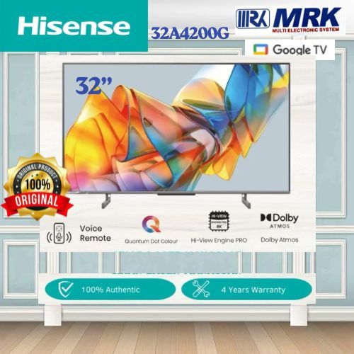 Hisense TV 32" 32A4200G Android TV LED Layar 32 Inch Resolusi 1366x768 Smart TV dengan Dolby Atmos &
