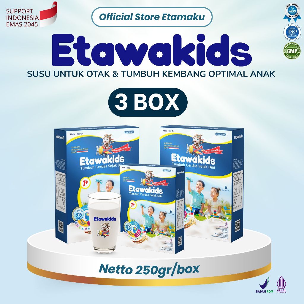 

Etawakids Platinum Susu Etawa Anak Bantu Pertumbuhan Tulang & Motorik 3 Box