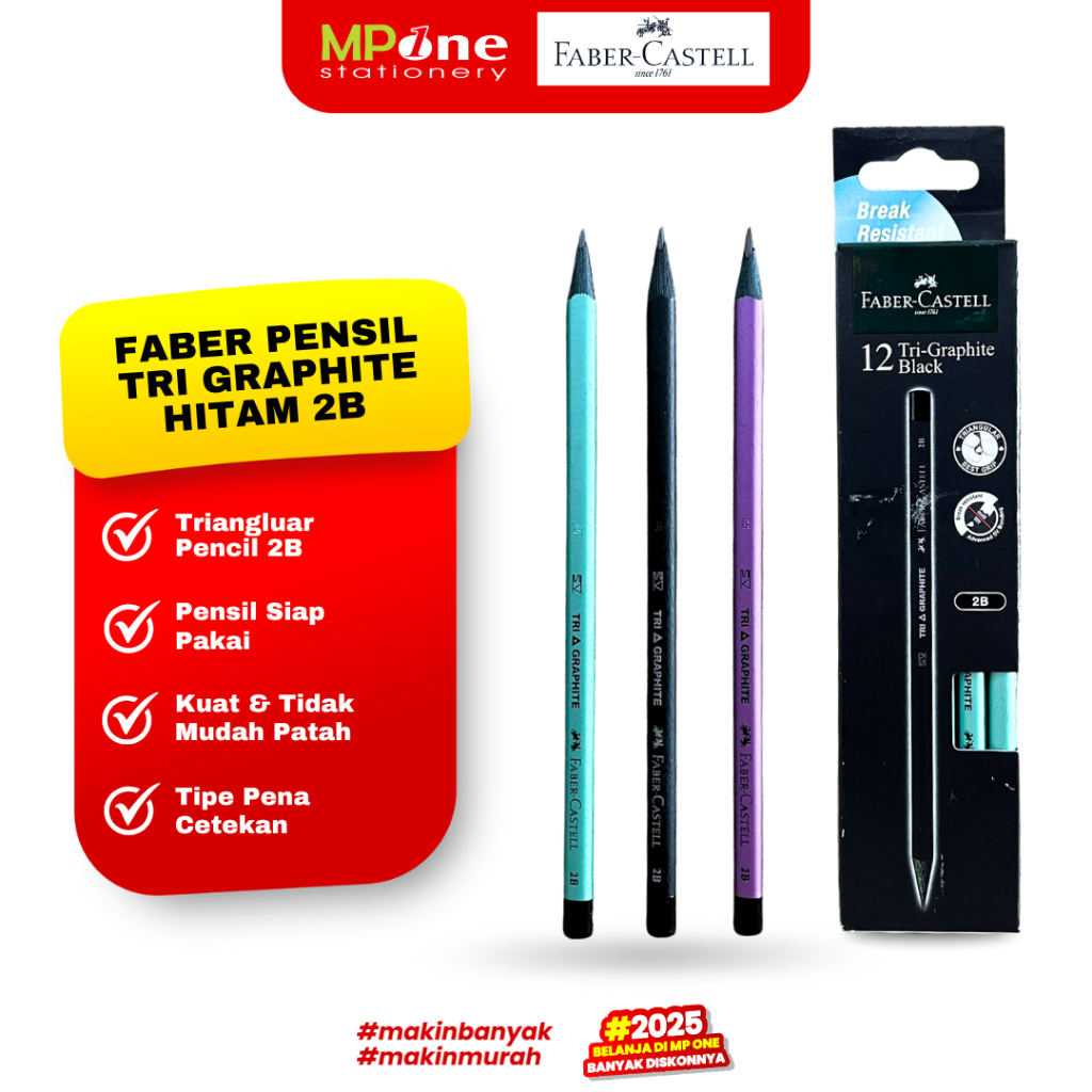 

Faber Castell Pensil Tri Graphite 2B / Pensil Segitiga Warna Metallic 2B Pensil Siap Pakai FABER-CASTELL