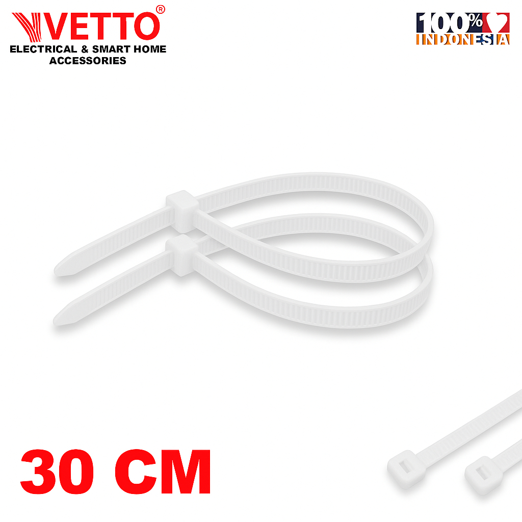 

VETTO Kabel Ties 4,8 x 300mm (30CM) / Cable Tie / Kumis Kucing Putih Isi 50 Pcs
