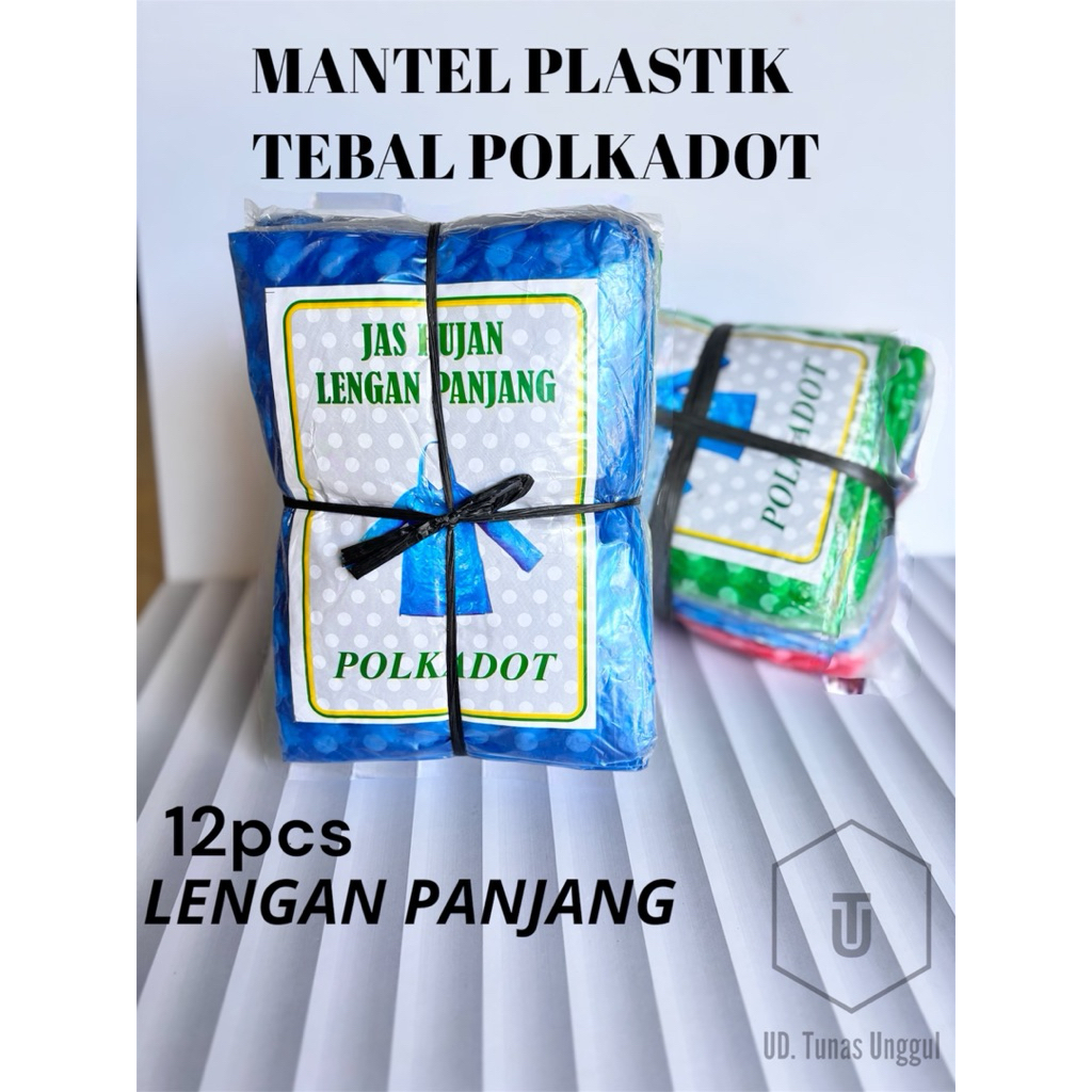 12pcs JAS HUJAN PLASTIK MOTIF POLKADOT/jas hujan plastik atasan tebal/jas hujan tebal/mantel plastik