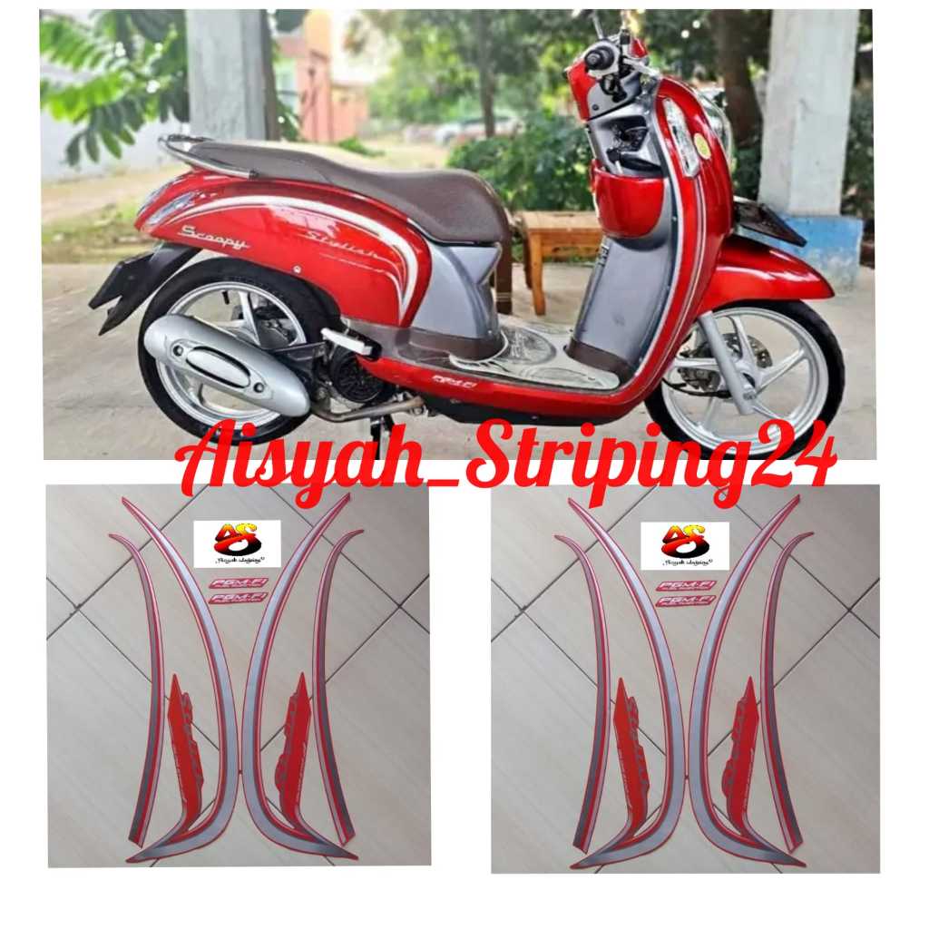 stiker striping lis body motor honda scoopy stylish 2016 merah