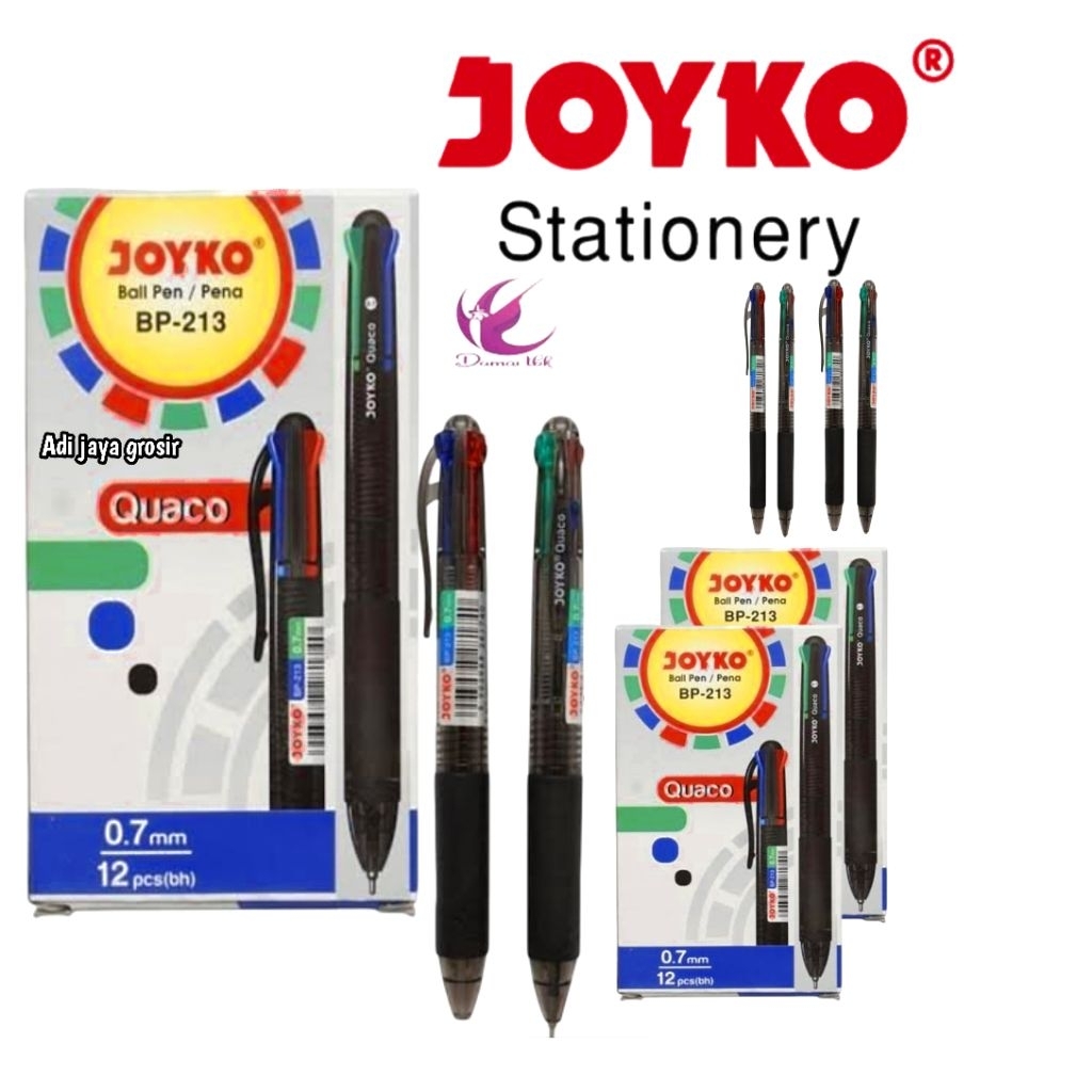 

pulpen joyko BP 213 QUACO ukuran mata tinta 0,7.mm 1 pack isi 12 pcs