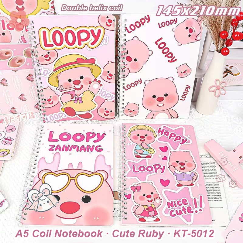 

[READY] loopy Capybara Notebook A5 1 Paket 4 Pcs Buku Diary Aesthetic Buku Jurnal Aesthetic Sekolah 60 Lembar