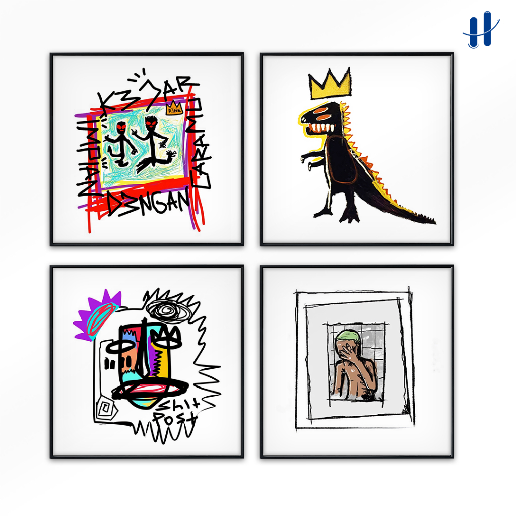 Haydecor Jean Michel Bingkai Frame Dekorasi Dinding Kamar Pajangan Aesthetic Minimalis Walldecor