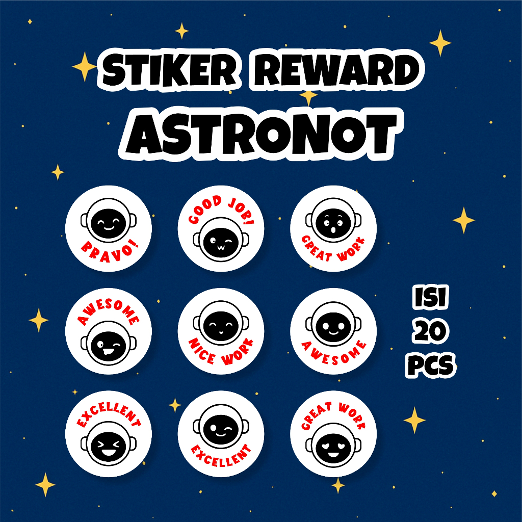 

20 pcs Stiker Reward Astronot / Astronaut Reward Stickers Motivasi Belajar Anak & Guru