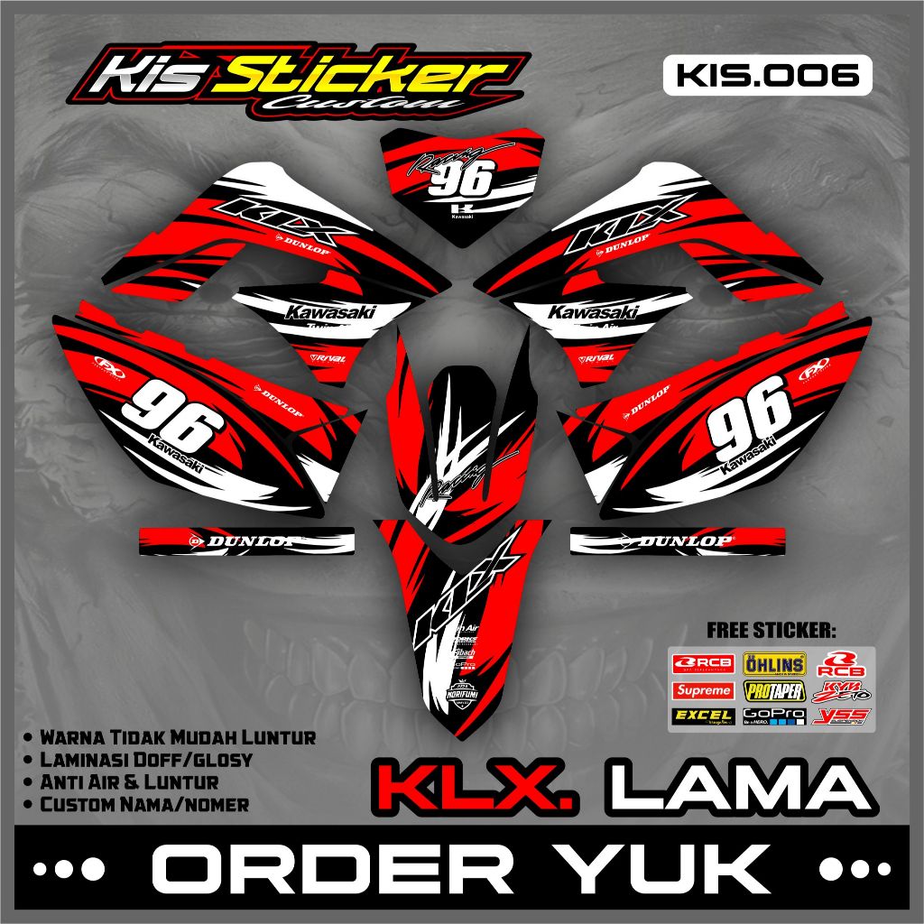 Decal Sticker Variasi KLX Lama / Dekal Stiker Striping Kawasaki KLX Lama/S Custom Nama/Nomer KiS.06