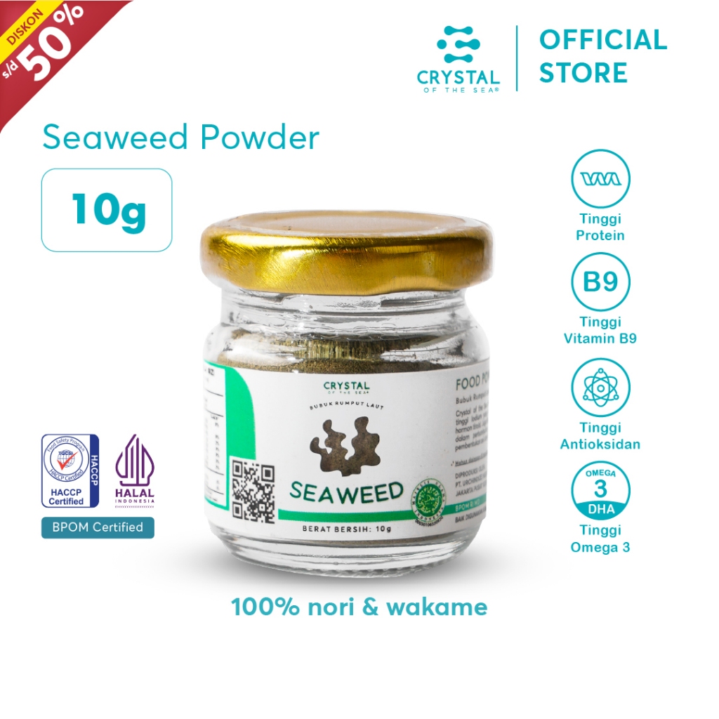 

CRYSTAL OF THE SEA Seaweed Bubuk Rumput Laut Halal BPOM 10GR Serbuk Tabur Food Powder Kaldu MPASI 050