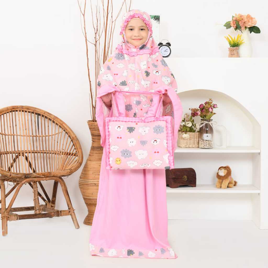 Mukena Anak CLOUD PINK ( TAS SEJADAH) Mukena Anak Kecil Kado Anak Perempuan Mukena Anak 2 Tahun Muke