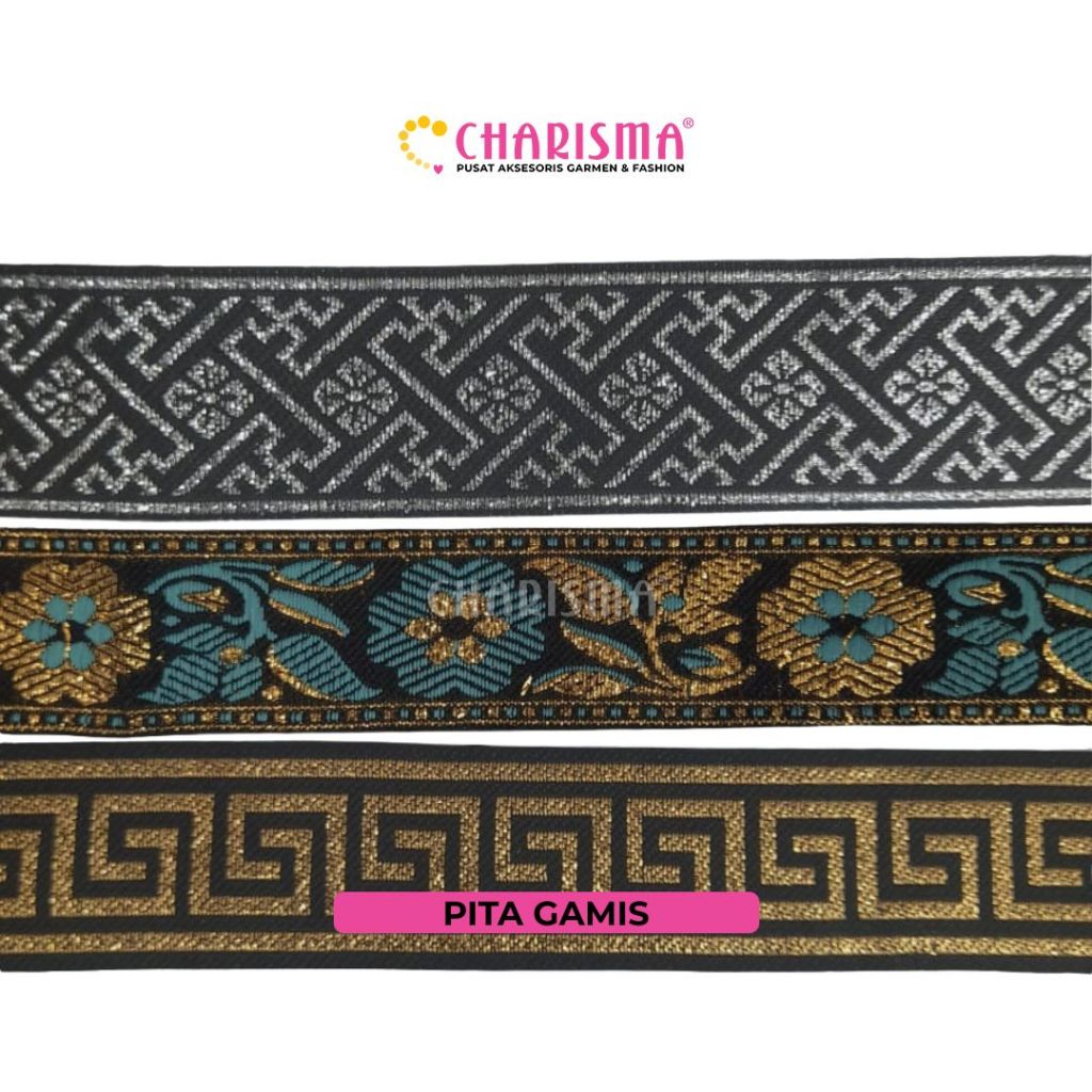 Charisma Pita Gamis Motif Bunga Emas Perak / Renda Gamis India / Harga 1 Roll (18yard)