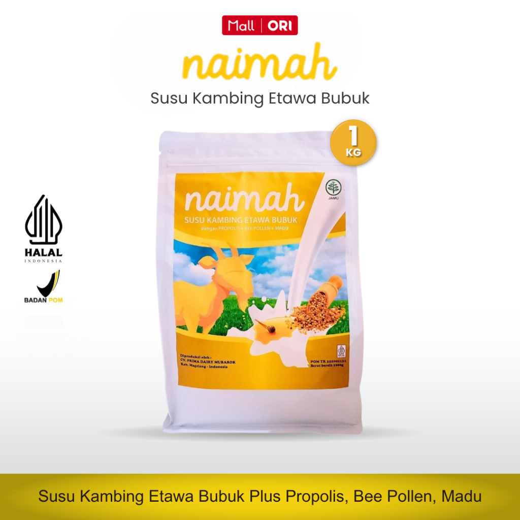 

Naimah Susu Kambing Etawa Bubuk Plus Propolis Bee Pollen Madu 1kg BPOM