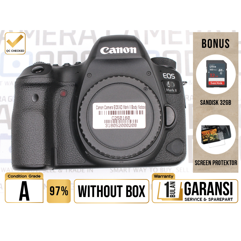 Kamera Canon EOS 6D Mark II DSLR Full Frame Body Only Second Bekas / EOS 6DII - Grade A - C250160
